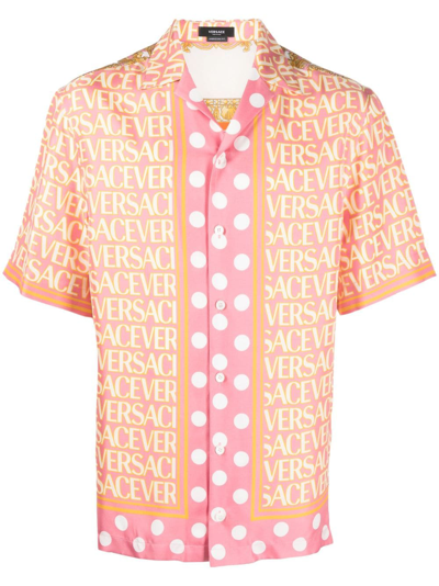 Shop Versace Allover Printed Silk Shirt In Pink