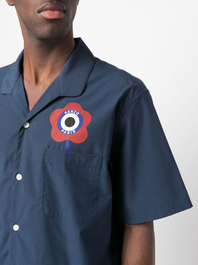 Shop Kenzo ' Target' Poplin Shirt In Blue