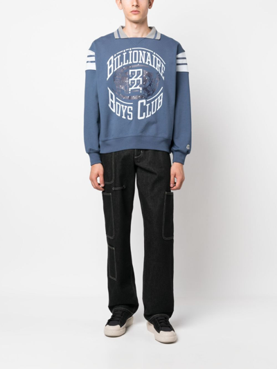 Shop Billionaire Boys Club Logo-print Spread-collar Cotton Sweatshirt In Blue