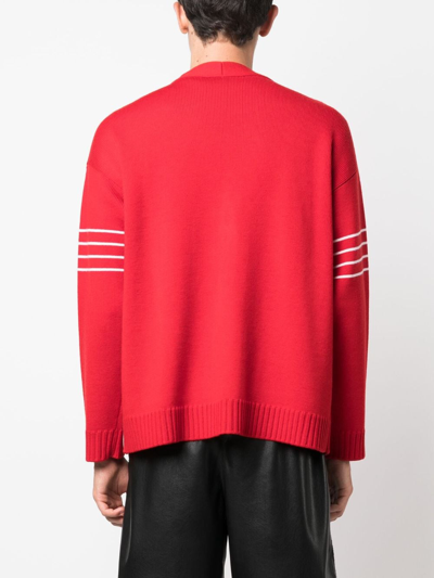 Shop Valentino Vlogo-patch Wool Cardigan In Red