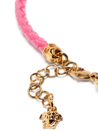 Shop Versace Medusa Head Leather Necklace In Pink