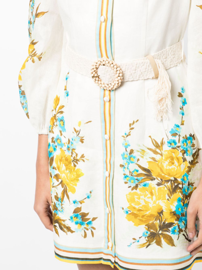 Shop Zimmermann Halcyon-floral Linen Shirt Dress In White
