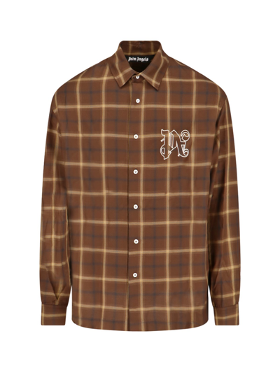 Shop Palm Angels Checked Shirt In Brown