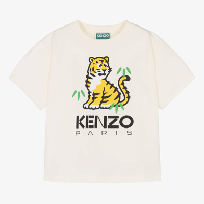 Shop Kenzo Kids Boys Ivory Cotton Kotora Tiger T-shirt
