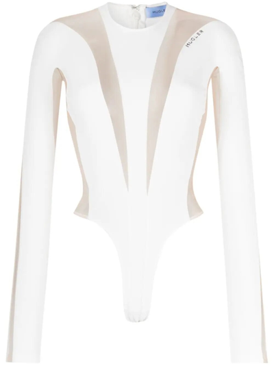 Shop Mugler Illusuon Shaping Bodysuit In White