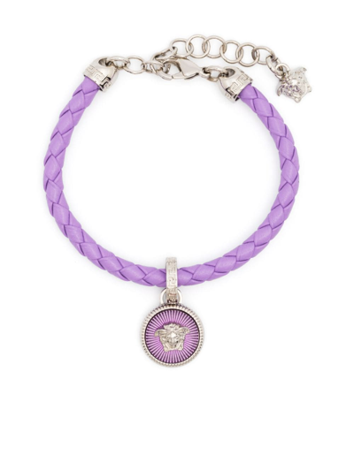 Shop Versace Medusa Head Leather Bracelet In Violett