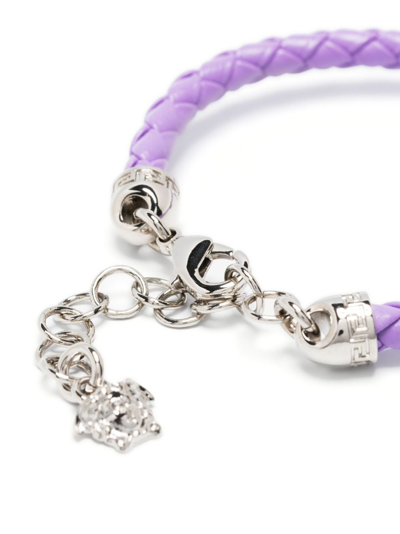 Shop Versace Medusa Head Leather Bracelet In Violett