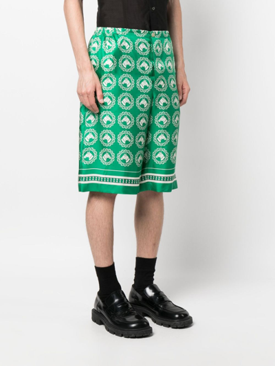 Shop Gucci Horse-graphic Print Silk Shorts In Green