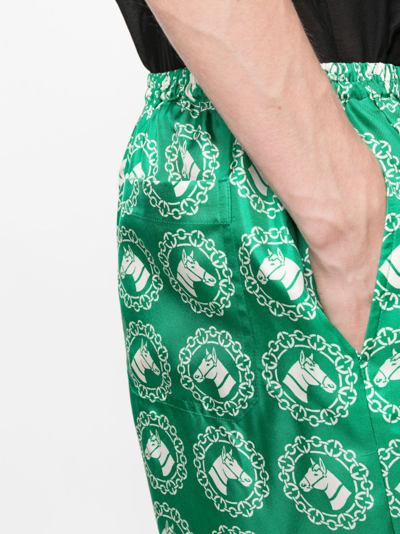 Shop Gucci Horse-graphic Print Silk Shorts In Green