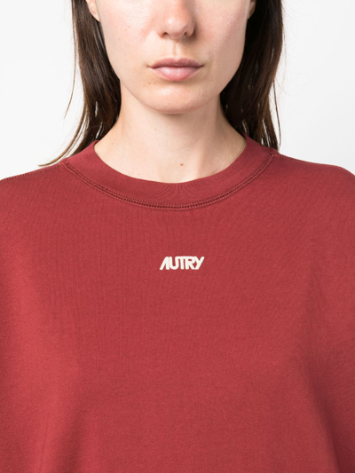 Shop Autry Logo-embroidered Cotton Sweatshirt In Rot