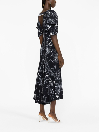 Shop Victoria Beckham Floral-print Midi Dress In Schwarz