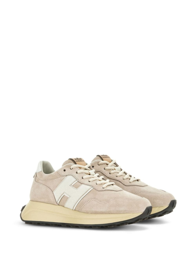 Hogan Midi H222 Suede Platform Sneakers In Neutrals