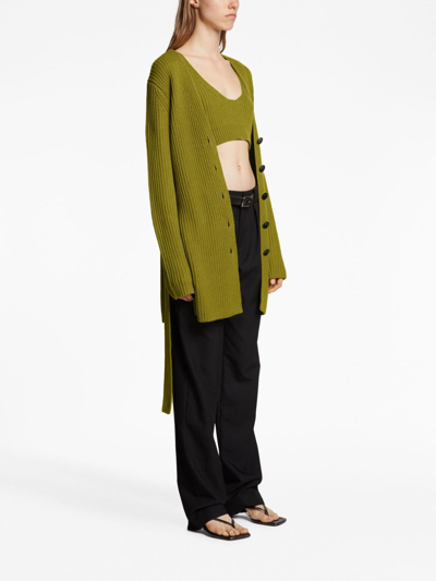 Proenza Schouler White Label Ribbed-knit Belted Cardigan In Grün