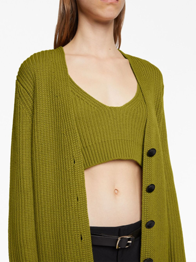 Proenza Schouler White Label Ribbed-knit Belted Cardigan In Grün