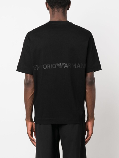 Shop Emporio Armani Embroidered-logo Cotton T-shirt In Schwarz