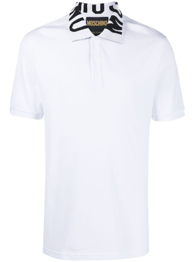 Shop Moschino Logo-print Cotton Polo Shirt In Weiss