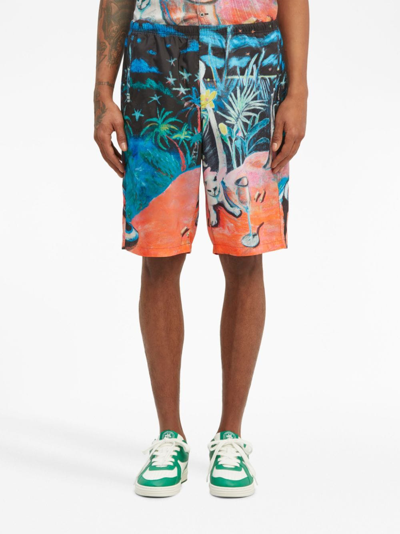 Shop Palm Angels Oil On Canvas Swim Shorts In Blue