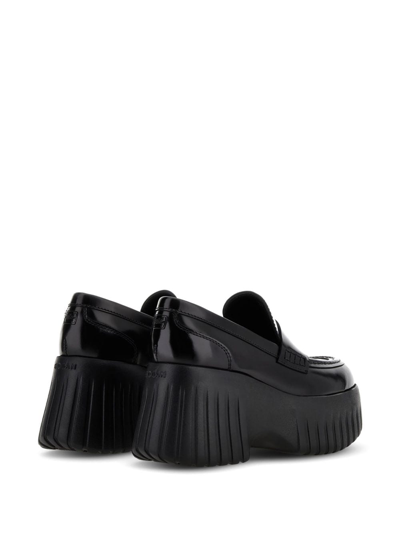 Hogan H-stripes Wedge Leather Loafers In Black