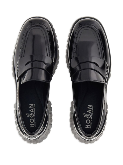 Shop Hogan H-stripes Platform Loafers In Black