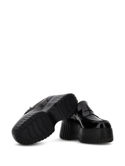 Hogan H-stripes Wedge Leather Loafers In Black
