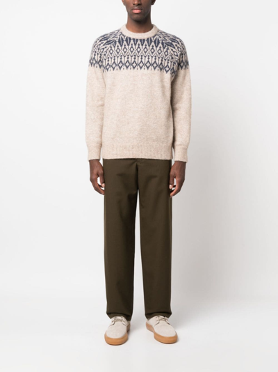 Shop Brunello Cucinelli Patterned-knit Crew-neck Jumper In Nude