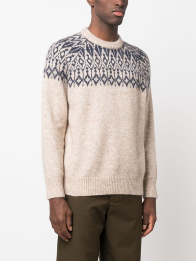 Shop Brunello Cucinelli Patterned-knit Crew-neck Jumper In Nude