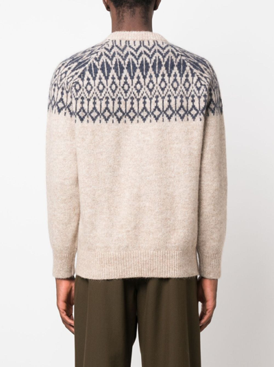 Shop Brunello Cucinelli Patterned-knit Crew-neck Jumper In Nude