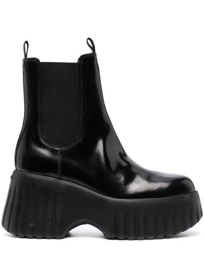 Shop Hogan H-stripes Wedge Chelsea Boots In Black
