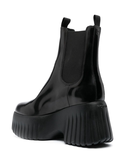 Shop Hogan H-stripes Wedge Chelsea Boots In Black