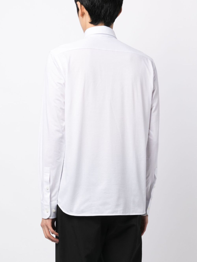 Shop Hugo Boss Spread-collar Cotton Shirt In White