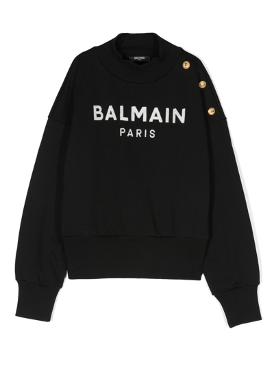 Shop Balmain Logo-embroidered Cotton Sweatshirt In Schwarz
