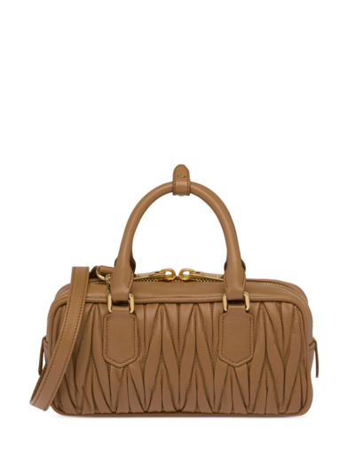 Miu Miu Arcadie Matelassé Nappa Leather Bag In Braun