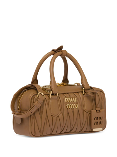 Miu Miu Arcadie Matelassé Nappa Leather Bag In Braun