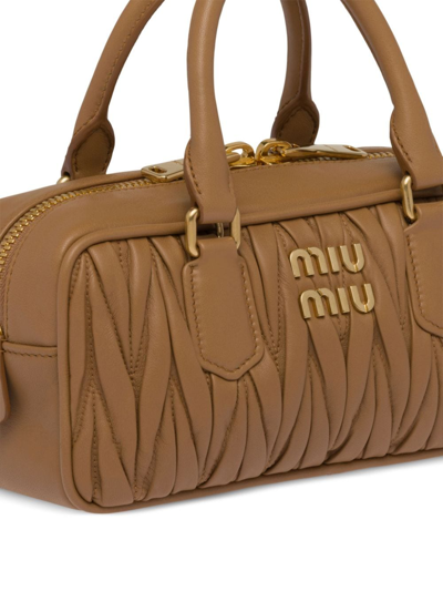 Miu Miu Arcadie Matelassé Nappa Leather Bag In Braun