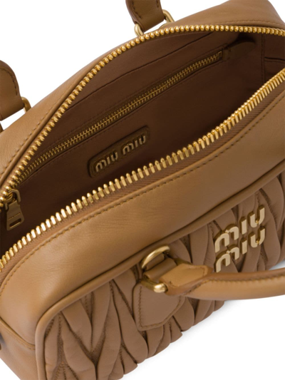 Miu Miu Arcadie Matelassé Nappa Leather Bag In Braun