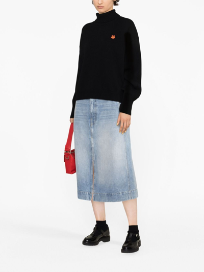 Kenzo Boke Flower Turtleneck Wool Sweater In Schwarz