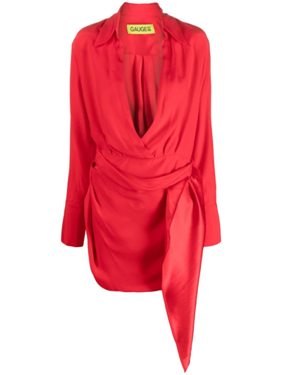 Shop Gauge81 Gravia Draped Silk Minidress In Rot