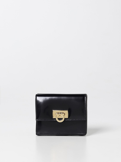 Shop Ferragamo Wallet In Brushed Leather In Black