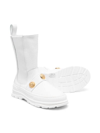 Balmain Studded Leather Boots In White