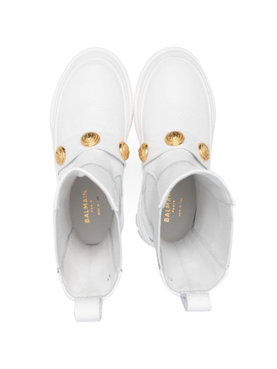Balmain Studded Leather Boots In White