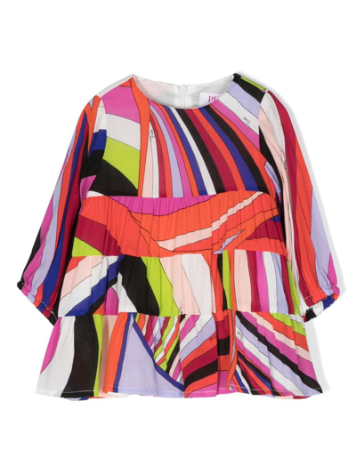 Shop Pucci Junior Abstract-print Long-sleeve Dress In Pink