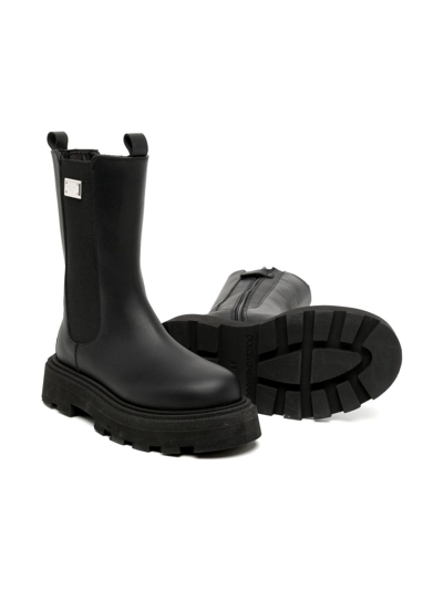 Dolce & Gabbana Logo-plaque Leather Ankle Boots In Black