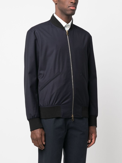 Paul Smith Dark Navy 'storm System' Wool Bomber Jacket Blue In Blue