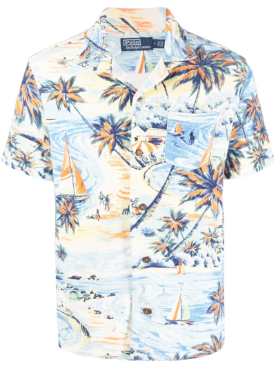 Shop Polo Ralph Lauren All-over Graphic-print Short-sleeve Shirt In Blue