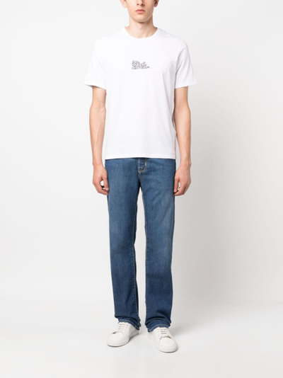 Shop Jacob Cohen Logo-embroidered Straight-leg Jeans In Blue