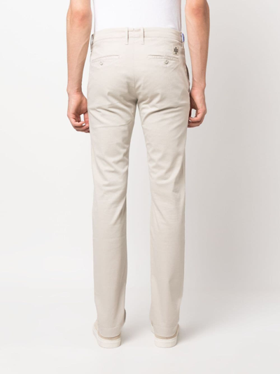 Shop Jacob Cohen Logo-patch Straight-leg Trousers In Neutrals