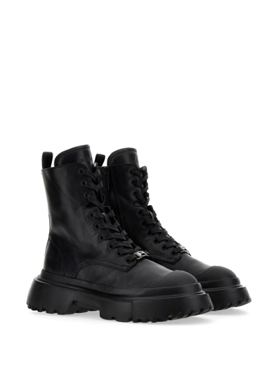 Shop Hogan Anfibio Leather Lace-up Boots In Black