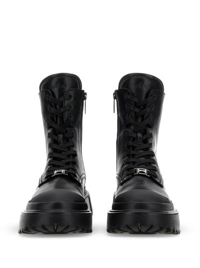 Shop Hogan Anfibio Leather Lace-up Boots In Black