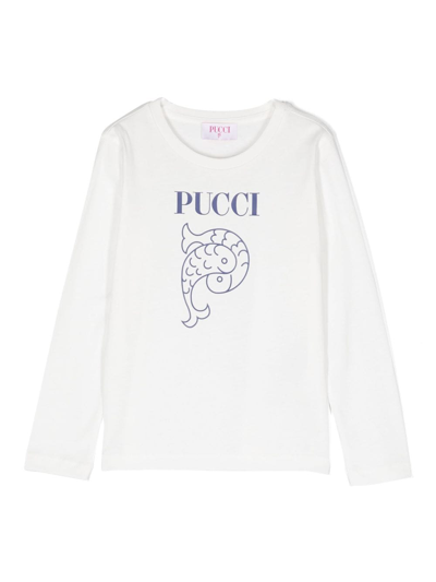 Shop Pucci Junior Logo-print Cotton Sweatshirt In White