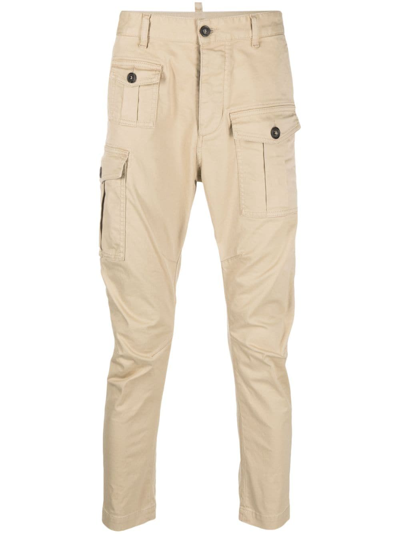 Shop Dsquared2 Button-up Cargo Trousers In Neutrals